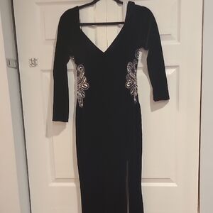 Elegant Black Evening Dress with Silver Accents